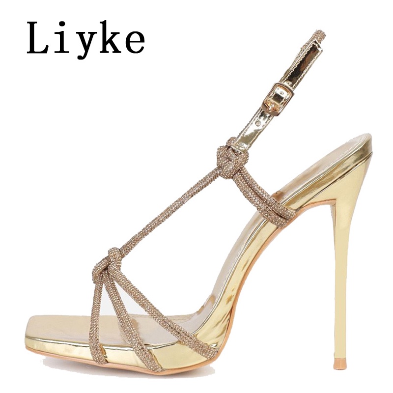 Liyke Giày Cao Gót Đính Đá Lấp Lánh Thời Trang Mùa Hè Cho Nữ