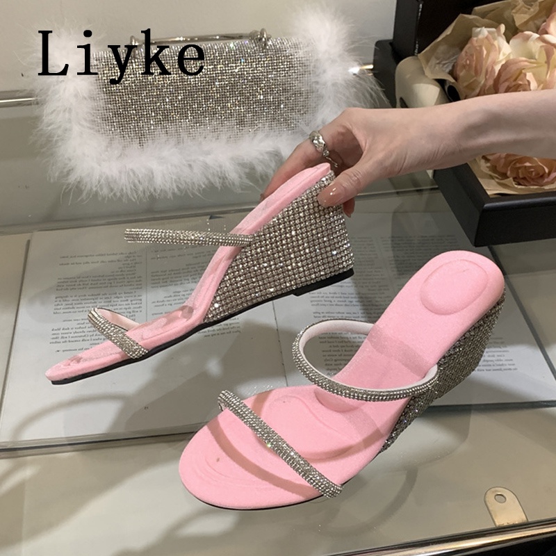 Liyke Dép Cao Gót Hở Ngón Đính Đá Thời Trang Đường Phố Mùa Hè Cho Nữ