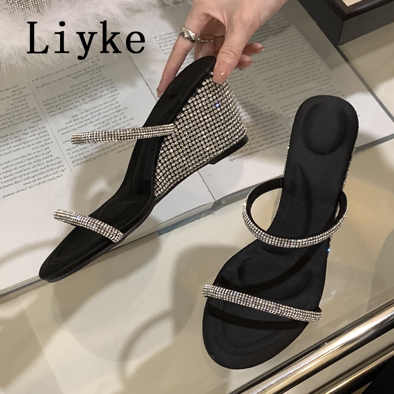Liyke Dép Cao Gót Hở Ngón Đính Đá Thời Trang Đường Phố Mùa Hè Cho Nữ
