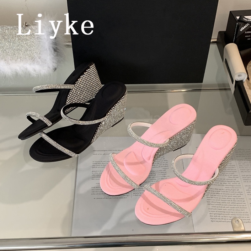Liyke Dép Cao Gót Hở Ngón Đính Đá Thời Trang Đường Phố Mùa Hè Cho Nữ