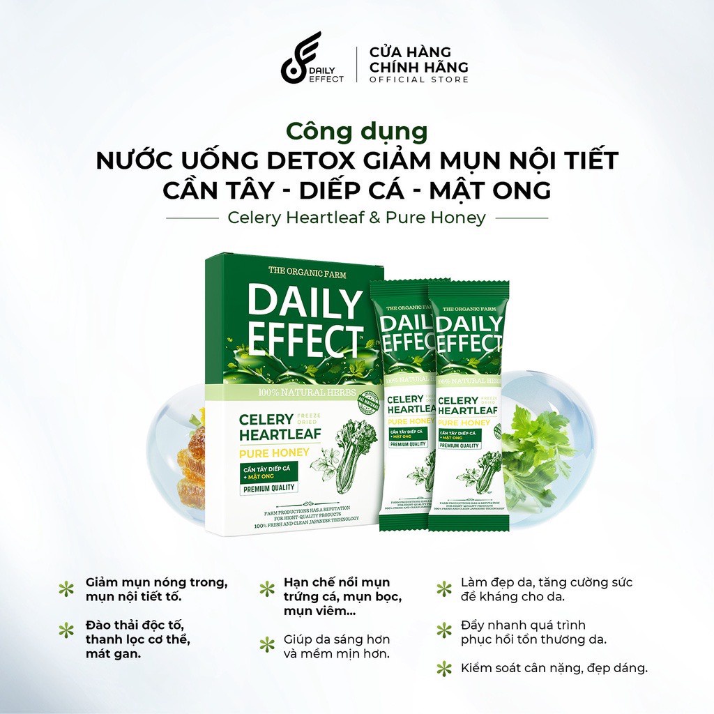COMBO 3 HỘP NGUYÊN - Cần Tây DAILY EFFECT Date Mới Diếp Cá Mật Ong, 1Hộp 14gói - Có Ship Hỏa Tốc