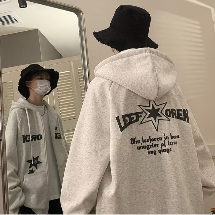 Áo Khoác hoodie Có Khóa Kéo In Chữ Và Ngôi Sao Thời Trang Hàn Quốc Cho Nam