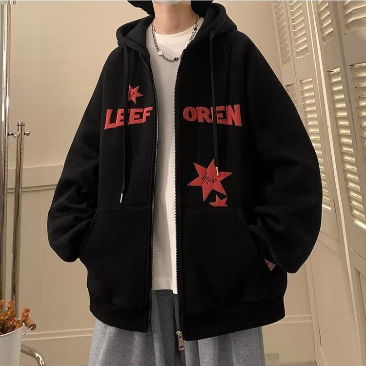 Áo Khoác hoodie Có Khóa Kéo In Chữ Và Ngôi Sao Thời Trang Hàn Quốc Cho Nam