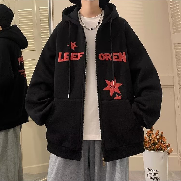 Áo Khoác hoodie Có Khóa Kéo In Chữ Và Ngôi Sao Thời Trang Hàn Quốc Cho Nam