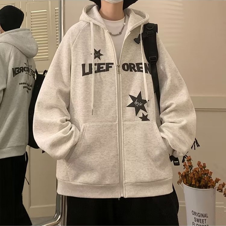 Áo Khoác hoodie Có Khóa Kéo In Chữ Và Ngôi Sao Thời Trang Hàn Quốc Cho Nam