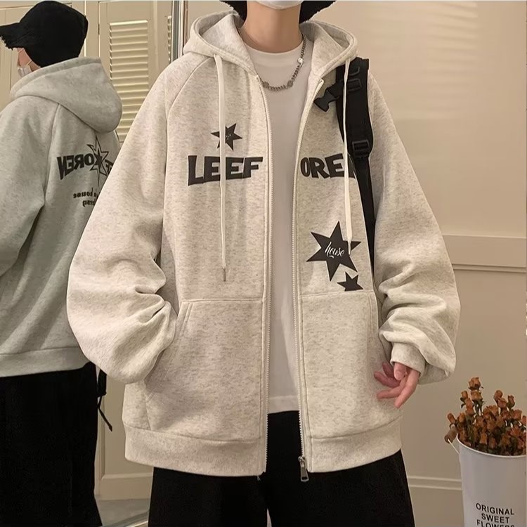 Áo Khoác hoodie Có Khóa Kéo In Chữ Và Ngôi Sao Thời Trang Hàn Quốc Cho Nam