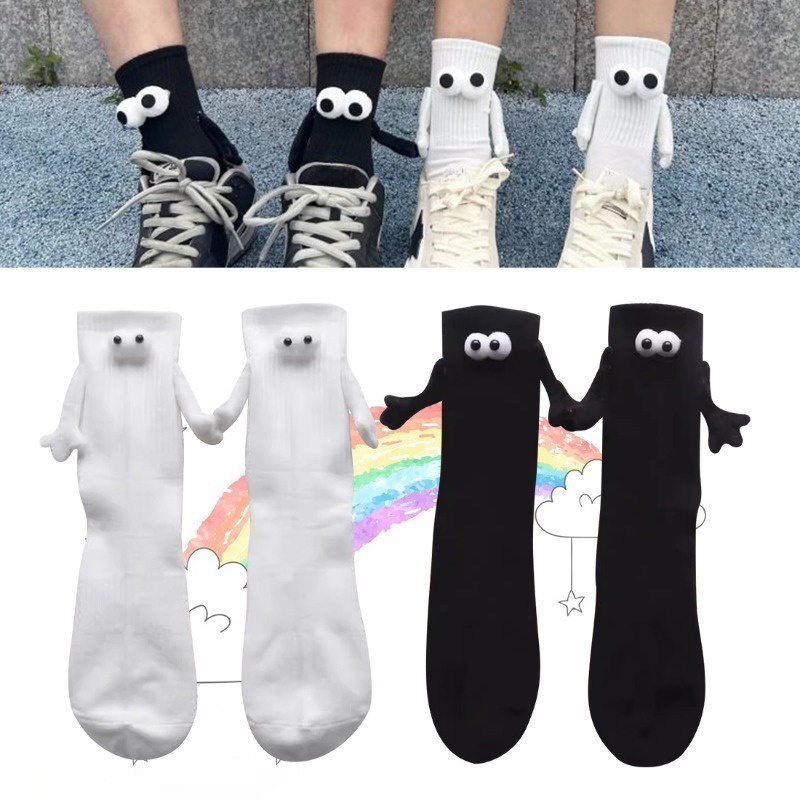 Vớ Dài Bằng Vải cotton Màu Trắng Đen Phong Cách harajuku Ngọt Ngào Cho Cặp Đôi