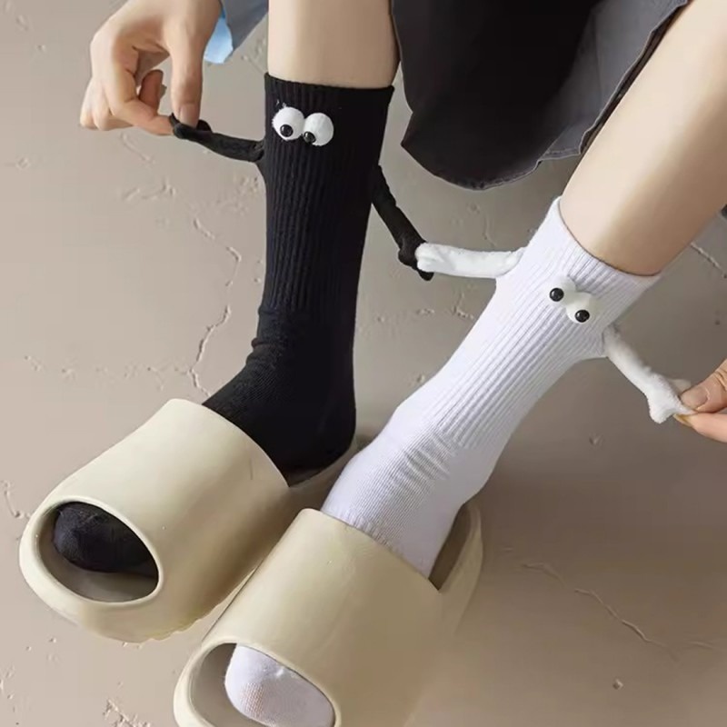 Vớ Dài Bằng Vải cotton Màu Trắng Đen Phong Cách harajuku Ngọt Ngào Cho Cặp Đôi