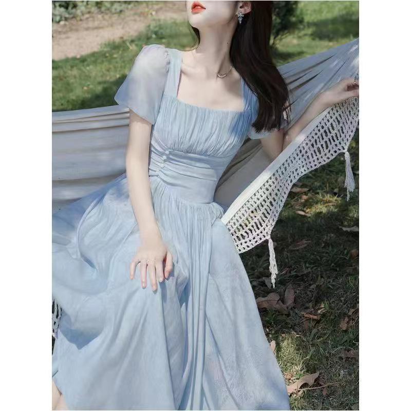 Đầm Tay Phồng Cổ Vuông Thiết Kế Mới Xinh Xắn Thời Trang Theo Phong Cách Pháp