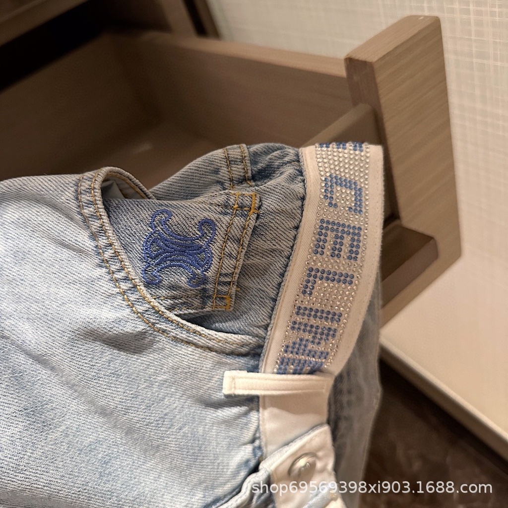 CELIN * catwalk show new high temperature rhinestone letter waist slimming denim trousers