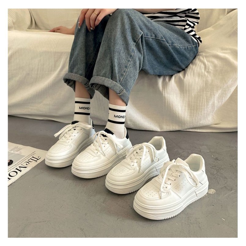 Giày Thể Thao Chạy Bộ Màu Trắng Đế Dày Buộc Dây Thoáng Khí Phong Cách Mới Xuân Thu 2023 Cho Nữ