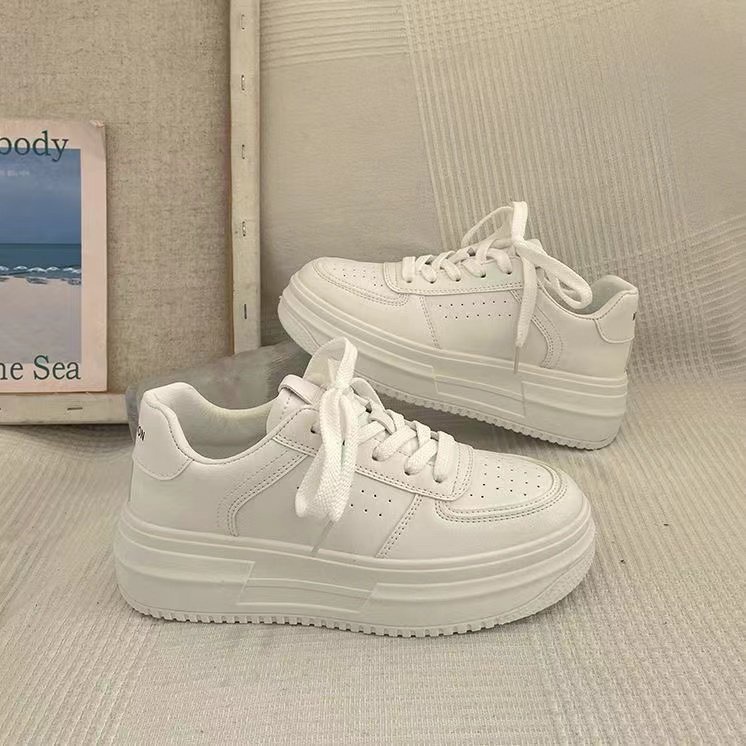Giày Thể Thao Chạy Bộ Màu Trắng Đế Dày Buộc Dây Thoáng Khí Phong Cách Mới Xuân Thu 2023 Cho Nữ
