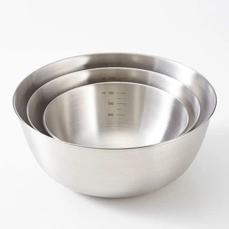 Set 3 Thau Trộn Inox 304 Cao Cấp Để Trộn Salad, Ướp Thịt, Trộn Bột Làm Bánh, Đựng Cơm Canh