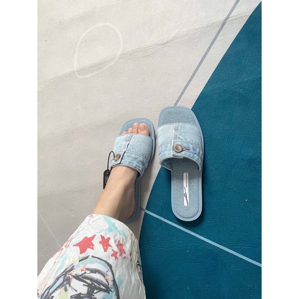 Dép lê JEAN Nữ Khuy đồng thời trang đế bằng