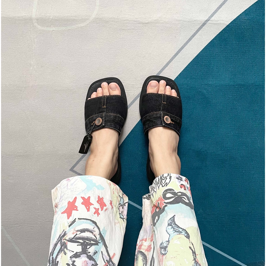 Dép lê JEAN Nữ Khuy đồng thời trang đế bằng