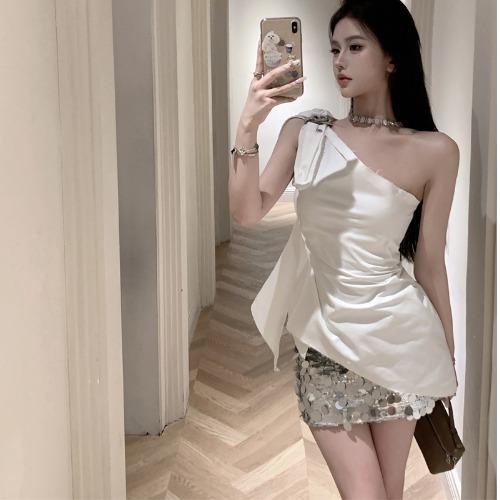 Bộ Áo Sát Nách + Chân Váy Đính Kim Sa Quyến Rũ Cho Nữ