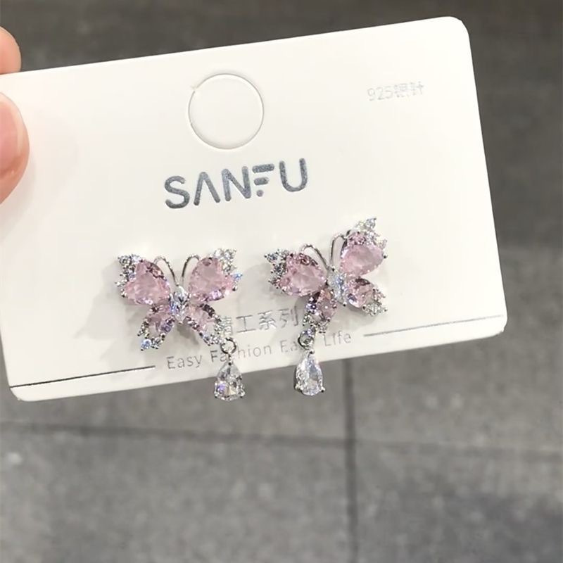 Khuyên Tai Đính Đá zircon Hình Giọt Nước Sang Trọng