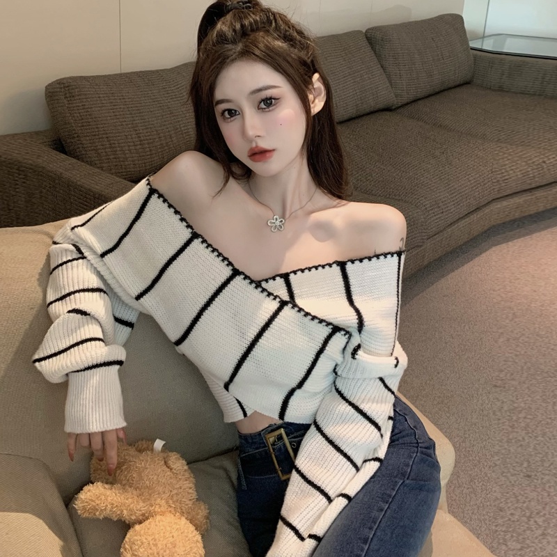 Áo Dệt Kim Trễ Vai Thời Trang Dành Cho Nữ áo len croptop tay dài áo trễ vai len