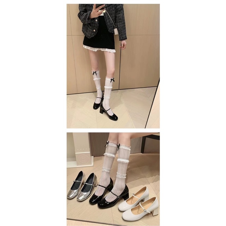 Mary jane Giày Búp Bê Da pu Gót Vừa Phối Khóa Cài Xinh Xắn Cho Bạn Gái