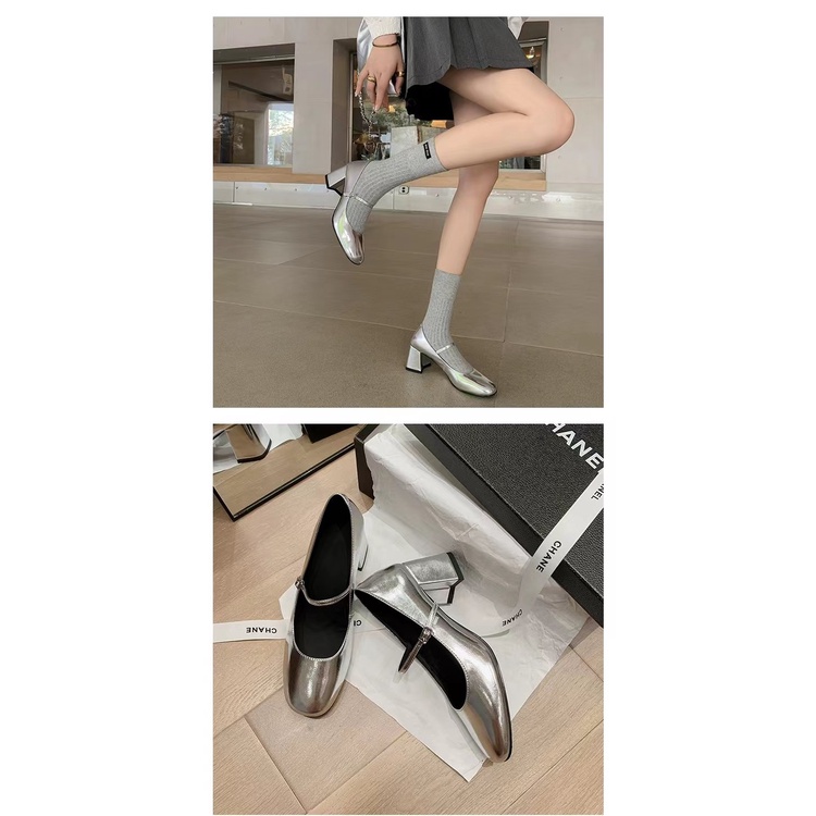 Mary jane Giày Búp Bê Da pu Gót Vừa Phối Khóa Cài Xinh Xắn Cho Bạn Gái