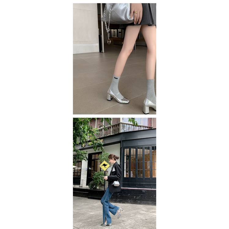 Mary jane Giày Búp Bê Da pu Gót Vừa Phối Khóa Cài Xinh Xắn Cho Bạn Gái