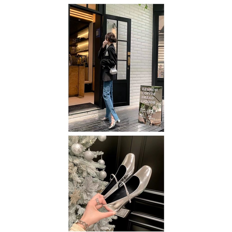 Mary jane Giày Búp Bê Da pu Gót Vừa Phối Khóa Cài Xinh Xắn Cho Bạn Gái