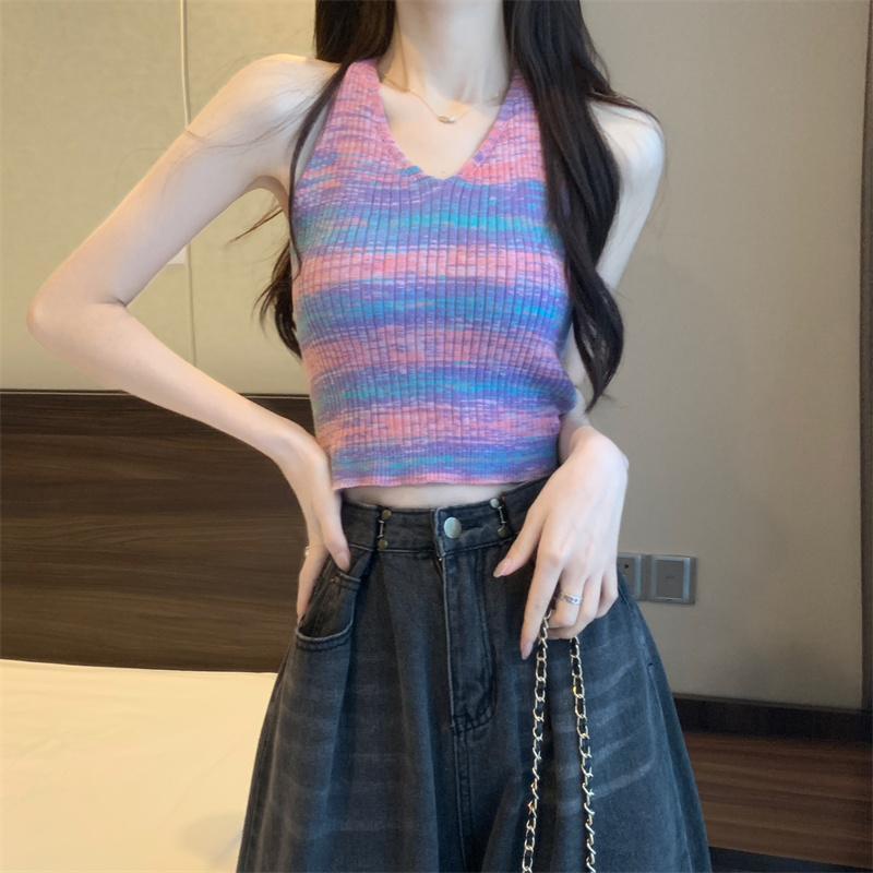 Áo Hai Dây Dệt Kim Họa Tiết Kẻ Sọc Thời Trang Mùa Hè Quyến Rũ Cho Nữ