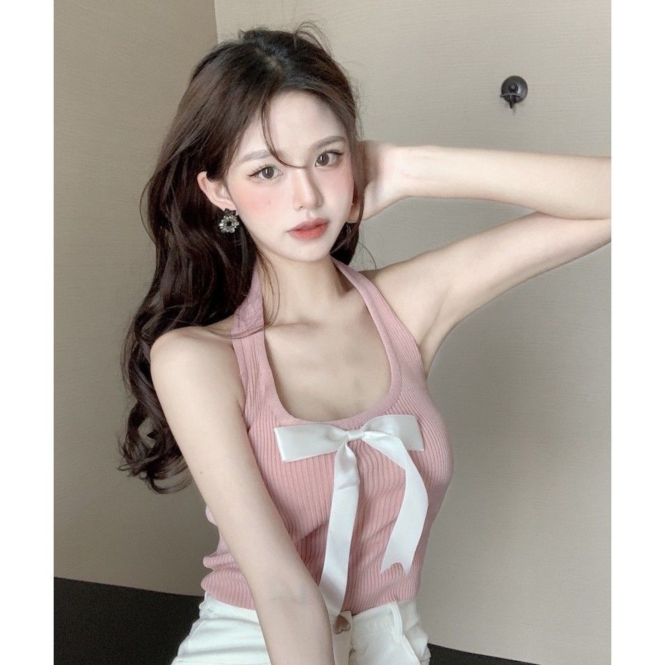 Áo tank top Nữ Không Tay Thắt Nơ Mùa Hè Tươi Mới 2023