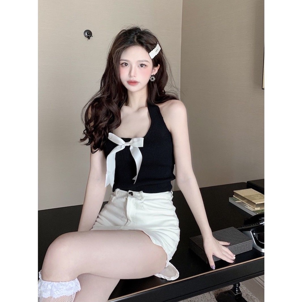 Áo tank top Nữ Không Tay Thắt Nơ Mùa Hè Tươi Mới 2023