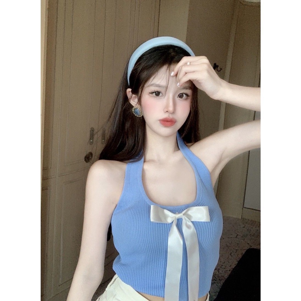 Áo tank top Nữ Không Tay Thắt Nơ Mùa Hè Tươi Mới 2023