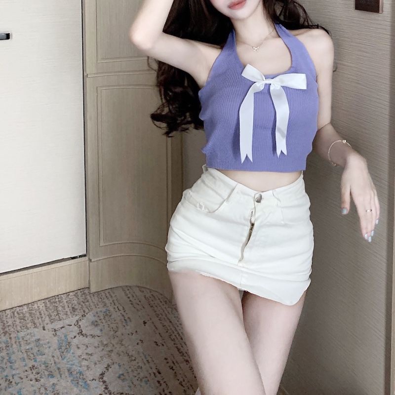 Áo tank top Nữ Không Tay Thắt Nơ Mùa Hè Tươi Mới 2023