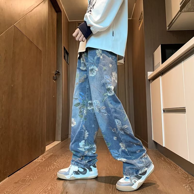 Quần jeans Ống Loe Lưng Cao In Hoa Thời Trang Cho Nam