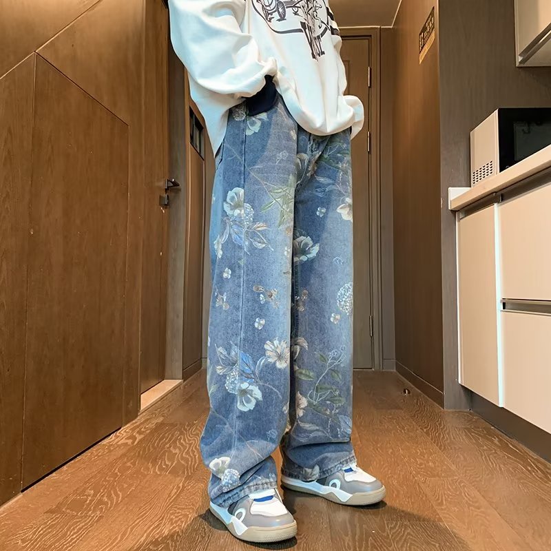 Quần jeans Ống Loe Lưng Cao In Hoa Thời Trang Cho Nam