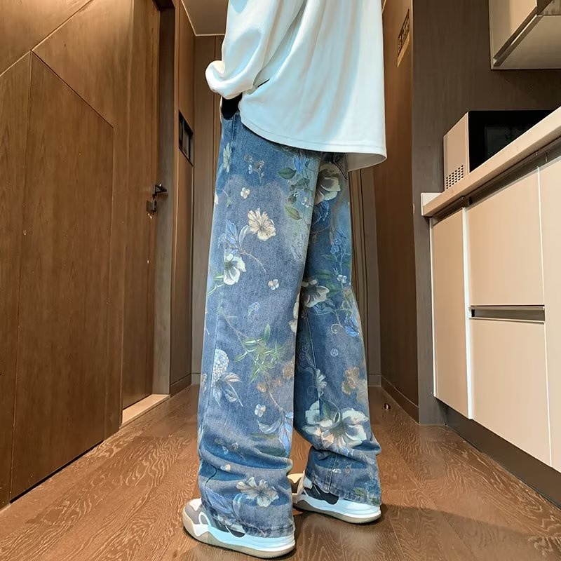 Quần jeans Ống Loe Lưng Cao In Hoa Thời Trang Cho Nam