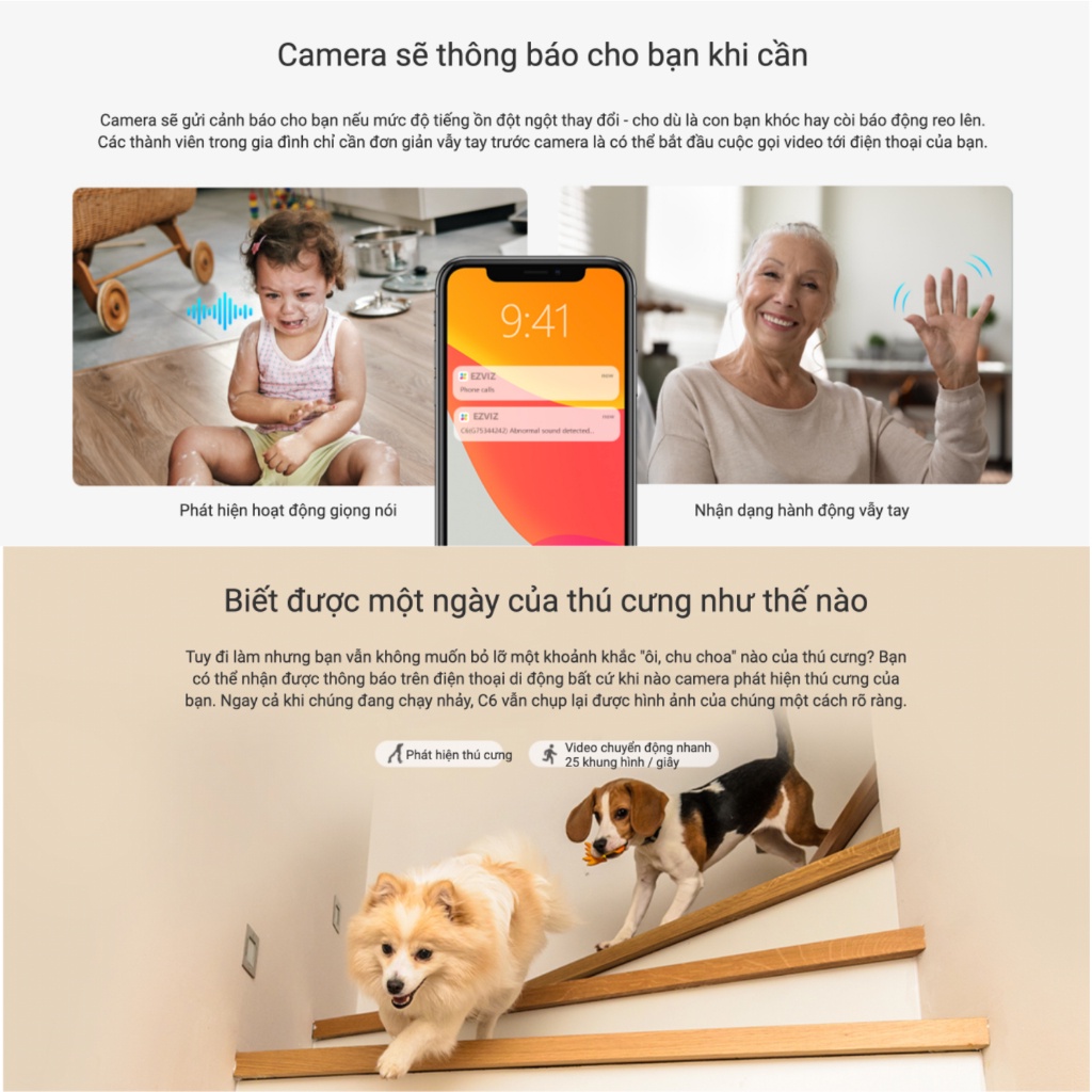 Camera Wifi trong nhà Ezviz H6 3K 5MP hồng ngoại 10m, đàm thoại 2 chiều, có chế độ riêng tư, wifi 2.4Ghz/5Ghz.