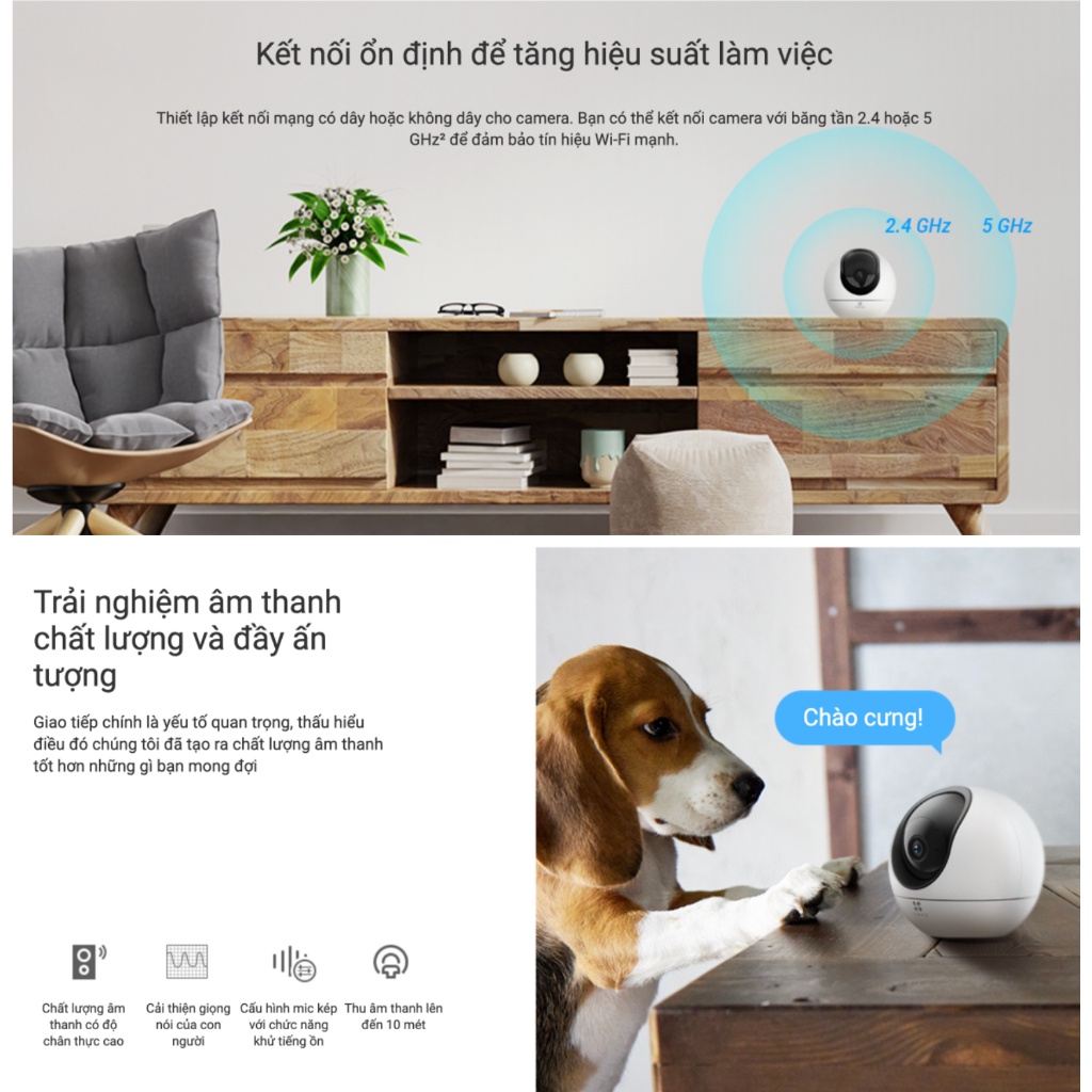 Camera Wifi trong nhà Ezviz H6 3K 5MP hồng ngoại 10m, đàm thoại 2 chiều, có chế độ riêng tư, wifi 2.4Ghz/5Ghz.