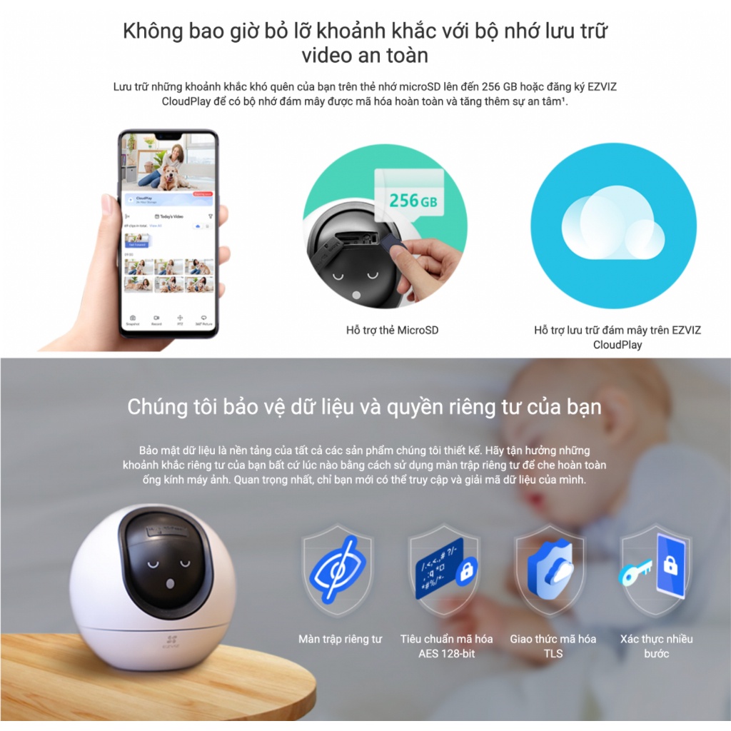 Camera Wifi trong nhà Ezviz H6 3K 5MP hồng ngoại 10m, đàm thoại 2 chiều, có chế độ riêng tư, wifi 2.4Ghz/5Ghz.