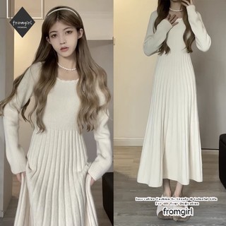 Đầm sweater Dệt Kim Dáng Dài Chiết Eo Thời Trang Xuân Thu Thanh Lịch