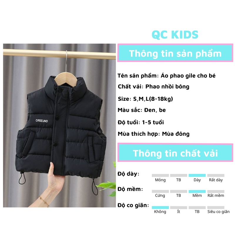 Áo khoác phao gile bé trai bé gái 4 lớp nhồi bông cho bé 8-20kg