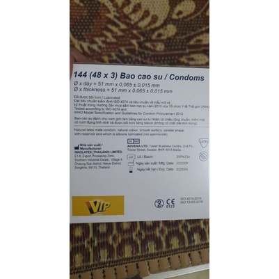 Bao cao su Vip giá rẻ - hộp 144 cái dùng cho gia đình, nhà nghỉ, khách sạn