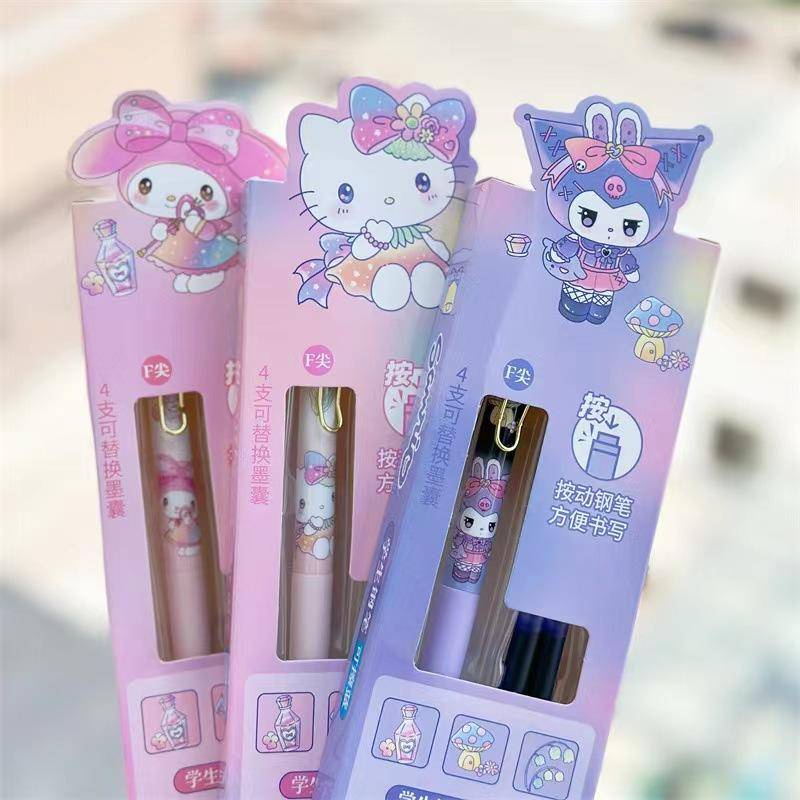 Bộ 6 Bút Bi Mực Xanh Dương sanrio cinnamoroll pochacco kuromi pom pom purin mymelody Dễ Thương Cho Học Sinh / Văn Phòng