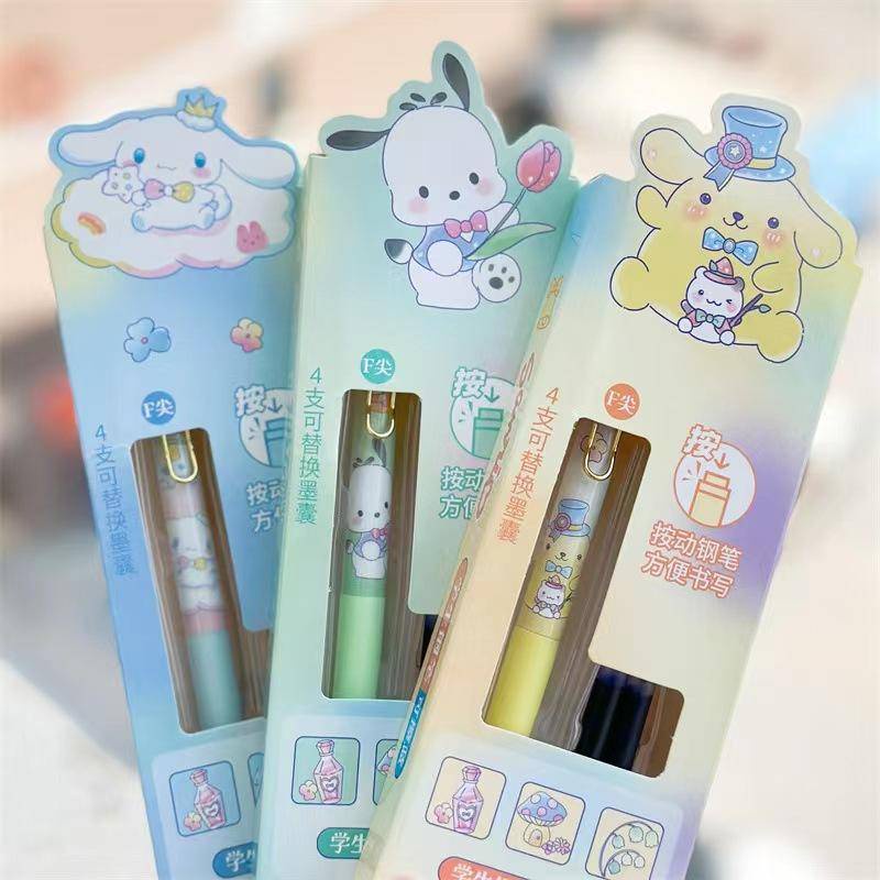 Bộ 6 Bút Bi Mực Xanh Dương sanrio cinnamoroll pochacco kuromi pom pom purin mymelody Dễ Thương Cho Học Sinh / Văn Phòng