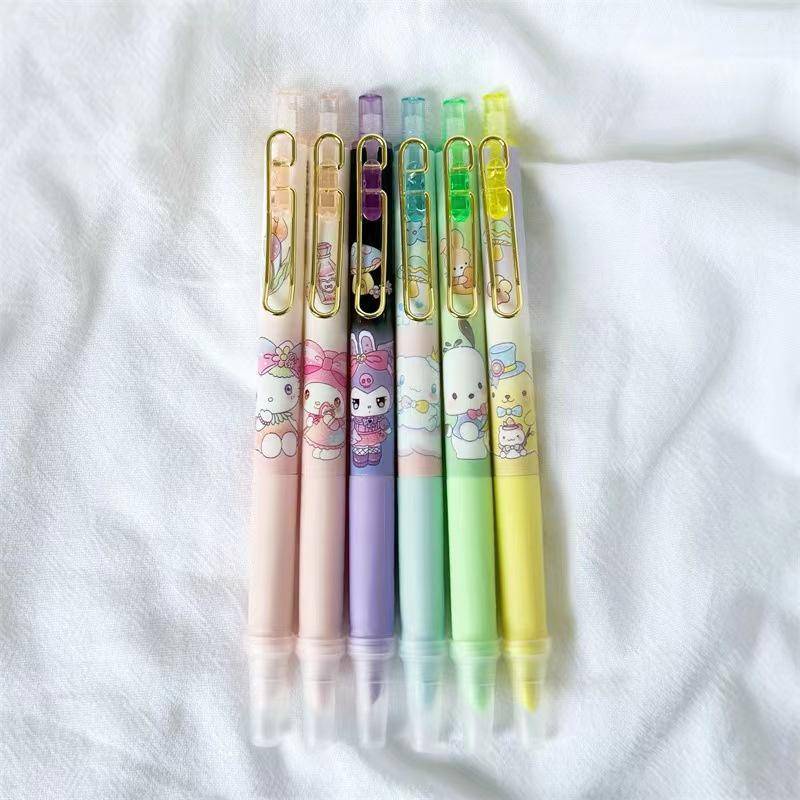 Bộ 6 Bút Bi Mực Xanh Dương sanrio cinnamoroll pochacco kuromi pom pom purin mymelody Dễ Thương Cho Học Sinh / Văn Phòng