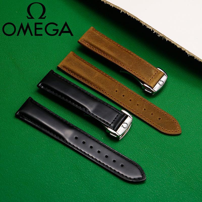 8/28✈Omega Dây Đeo Đồng Hồ Bằng Da Ngựa Điên Có Khóa Cài Phù Hợp Cho seahorse speedmaster butterfly fly