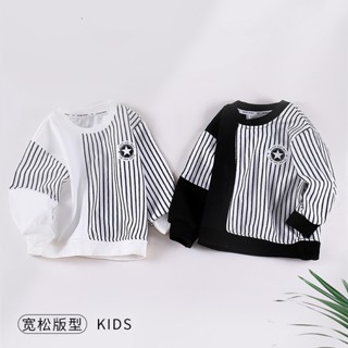 Áo Thun Sweater Tay Dài Dáng Rộng Họa Tiết Kẻ Sọc Đơn Giản Thời Trang Thu Đông 70-130cm Cho Bé