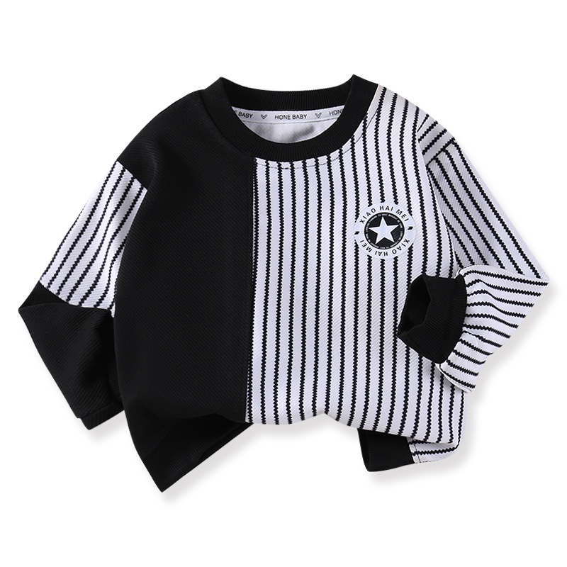 Áo Hoodie Cổ Tròn Họa Tiết Kẻ Sọc Thời Trang Xuân Thu Dễ Thương Cho Bé Trai