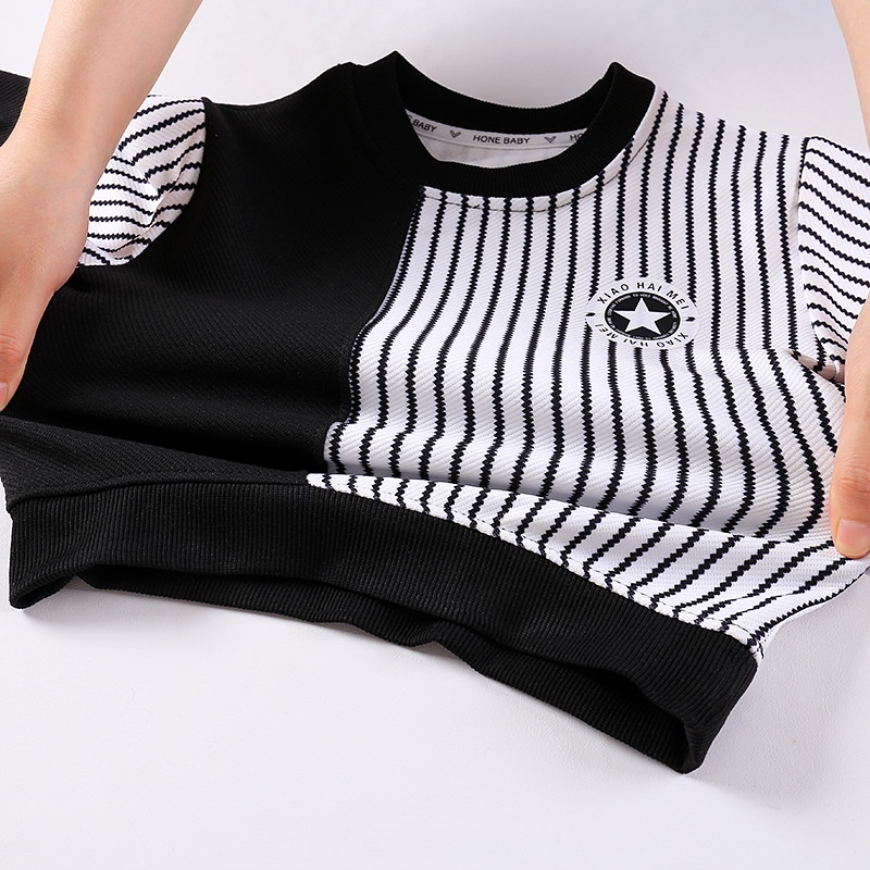 Áo Thun Sweater Tay Dài Dáng Rộng Họa Tiết Kẻ Sọc Đơn Giản Thời Trang Thu Đông 70-130cm Cho Bé
