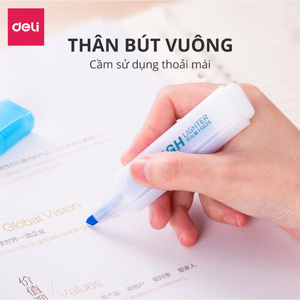 Bút highlight đánh dấu nhớ dòng dạ quang Deli màu pastel phù hợp cho học sinh văn phòng tiện dụng nhanh khô cao cấp