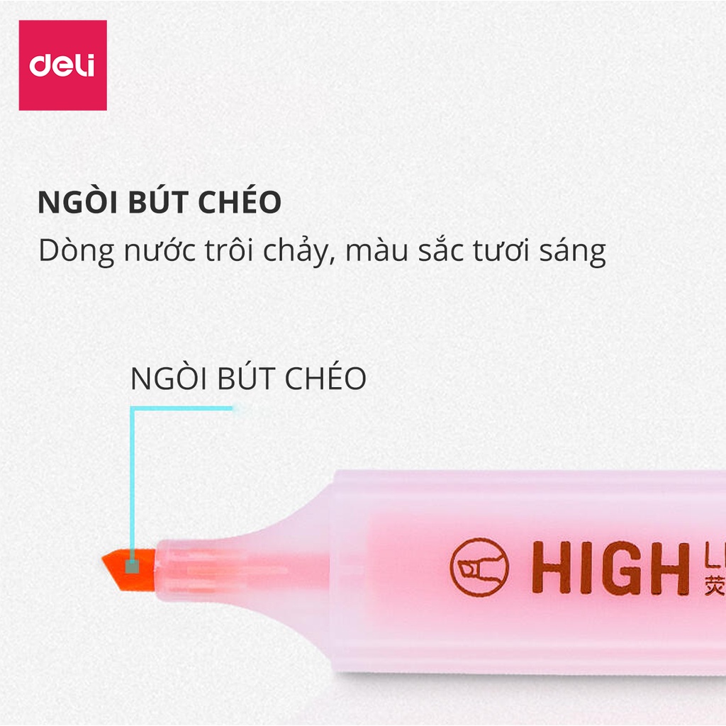 Bút highlight đánh dấu nhớ dòng dạ quang Deli màu pastel phù hợp cho học sinh văn phòng tiện dụng nhanh khô cao cấp