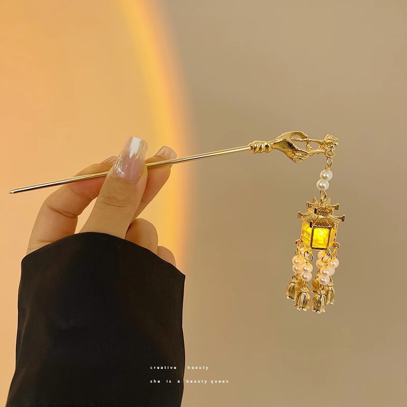 Trâm Cài Tóc Phối Tua Rua Và Đèn Lồng Phong Cách Hoàng Gia Phương Tây Cổ Điển Cho Nữ